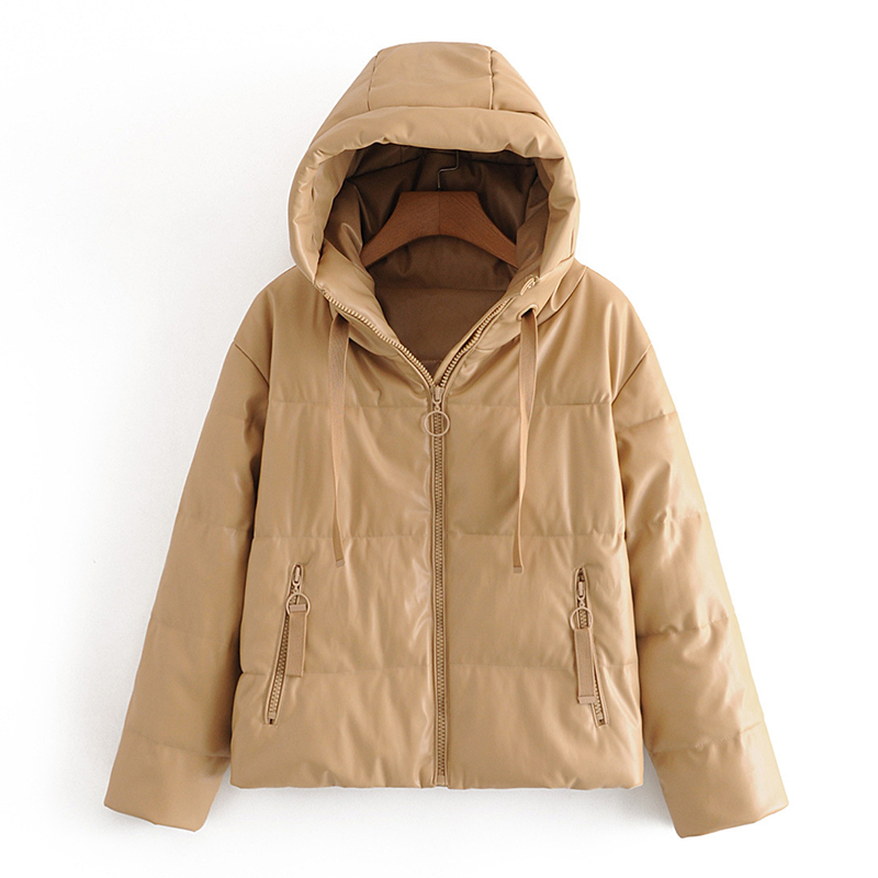 Картинка Куртка дутая эко-кожа капюшон молнии с кольцом и широкой лентой от магазина LonnaMag