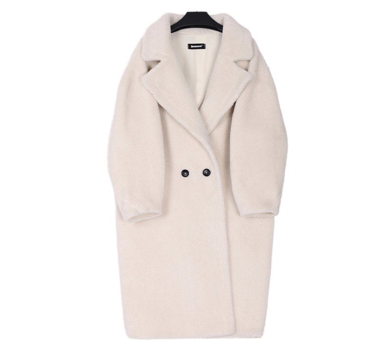 Картинка Шуба плюш черные пуговицы швы на рукаве спущен плечевой шов от магазина LonnaMag