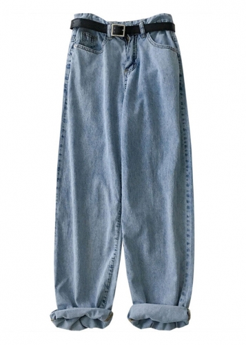 Картинка Джинсы свободные прямые с черным поясом кожзам от магазина LonnaMag