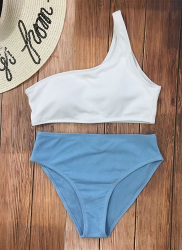 Картинка Купальник раздельный топ на одно плечо колорблок от магазина LonnaMag