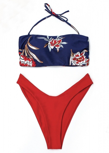 Картинка Купальник топ-бандо плавки галочкой с цветочным принтом от магазина LonnaMag