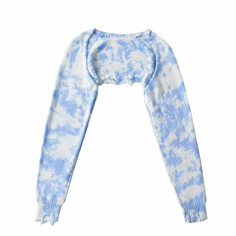 Картинка Нарукавники вязаные рваные принт тай дай от магазина LonnaMag