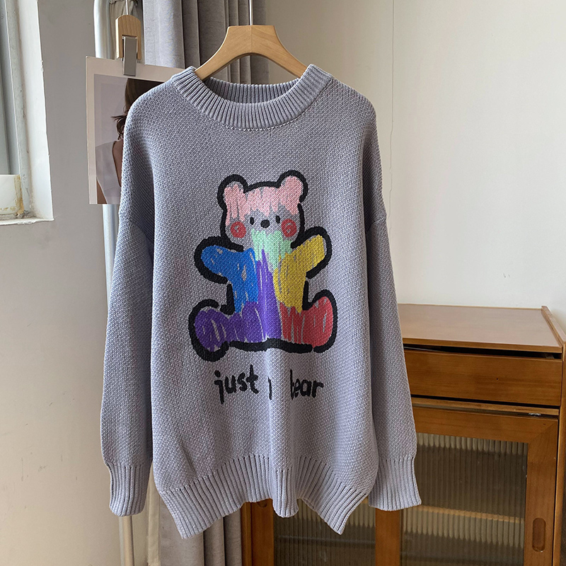 Картинка Свитер oversize принт разноцветный Медведь Just a bear от магазина LonnaMag