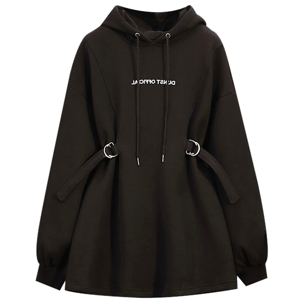 Картинка Худи платье надпись на груди швы по бокам утяжка  от магазина LonnaMag