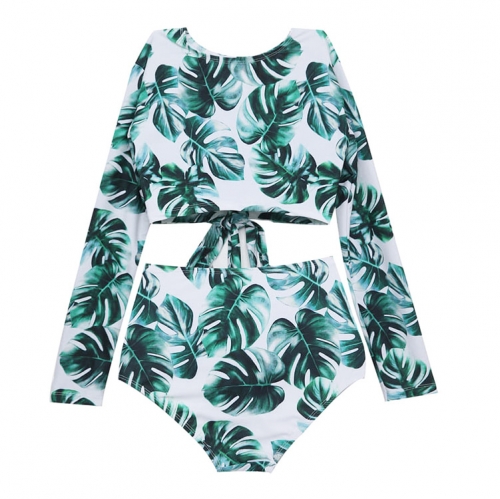 Картинка Купальник раздельный длинный рукав принт пальмы топ сзади на завязках от магазина LonnaMag