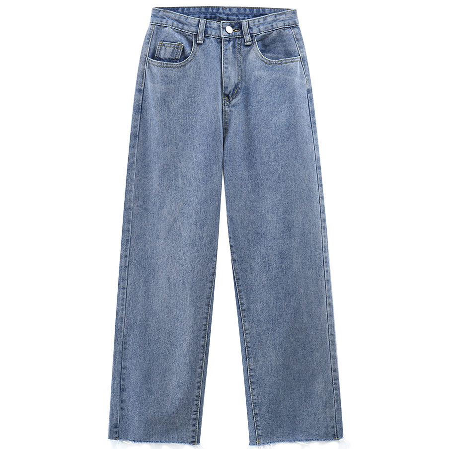 Картинка Джинсы прямые широкие необработанный низ 2 кармана сверху швы от магазина LonnaMag