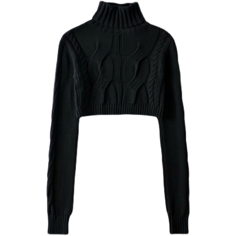 Картинка Свитер укороченный ворот с широким рубчиком полосы вязка косы  от магазина LonnaMag