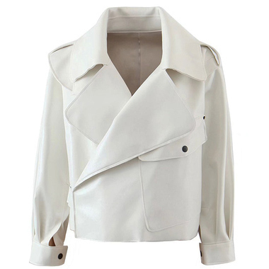 Картинка Куртка эко кожа широкий отложной ворот карман с клапаном застежка на кнопке от магазина LonnaMag