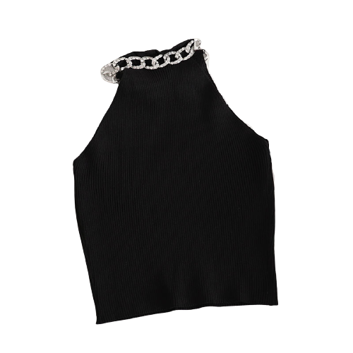 Картинка Топ холтер трикотаж серебряная цепь со стразами от магазина LonnaMag