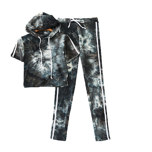 Картинка Топ короткий рукав капюшон принт тай дай от магазина LonnaMag