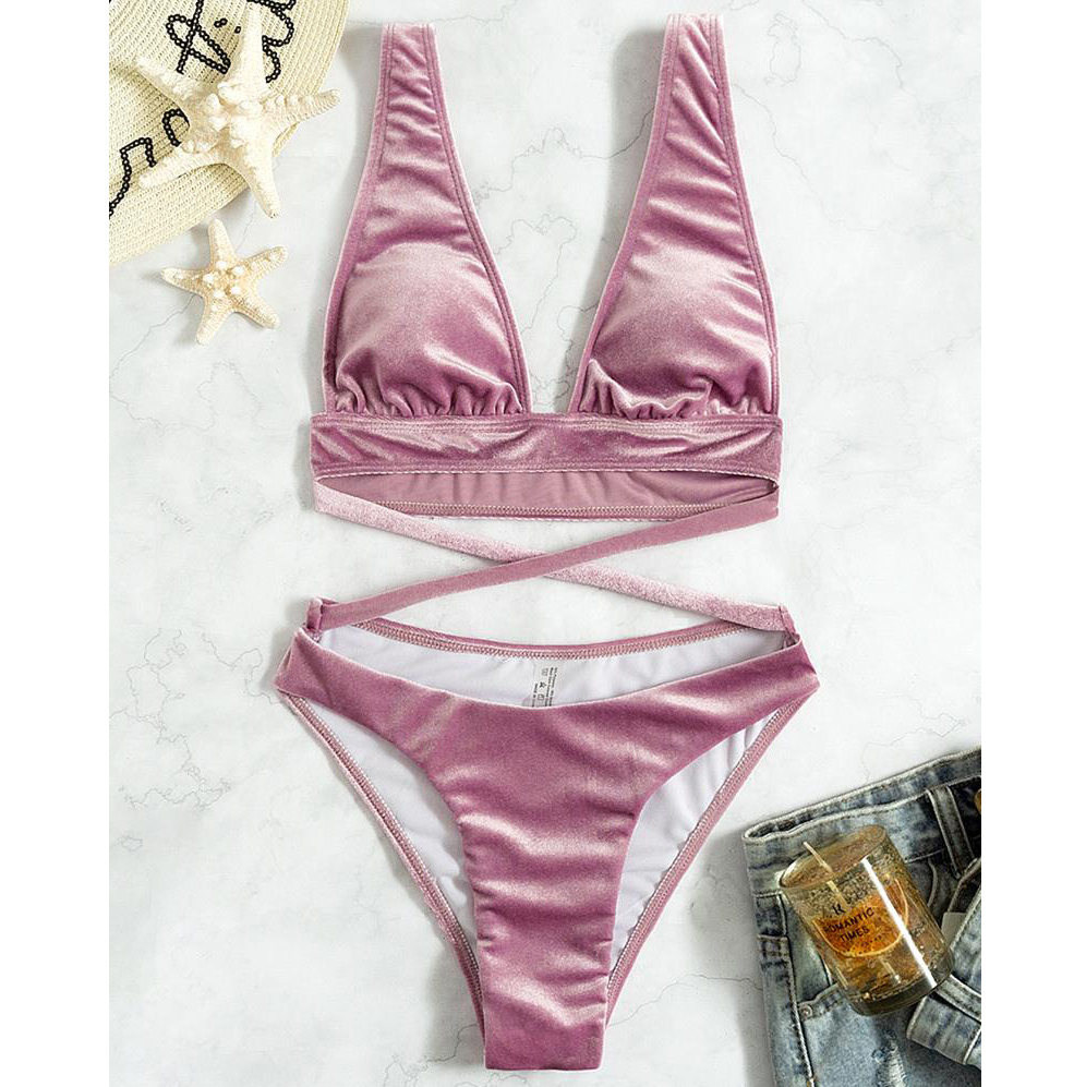 Картинка Купальник бархат лиф + трусики соединенные спреди перекрестием от магазина LonnaMag