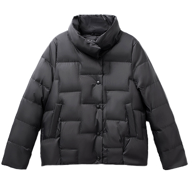 Картинка Куртка пуховик ворот стойка однотон стеганый фигурами как тетрис  от магазина LonnaMag