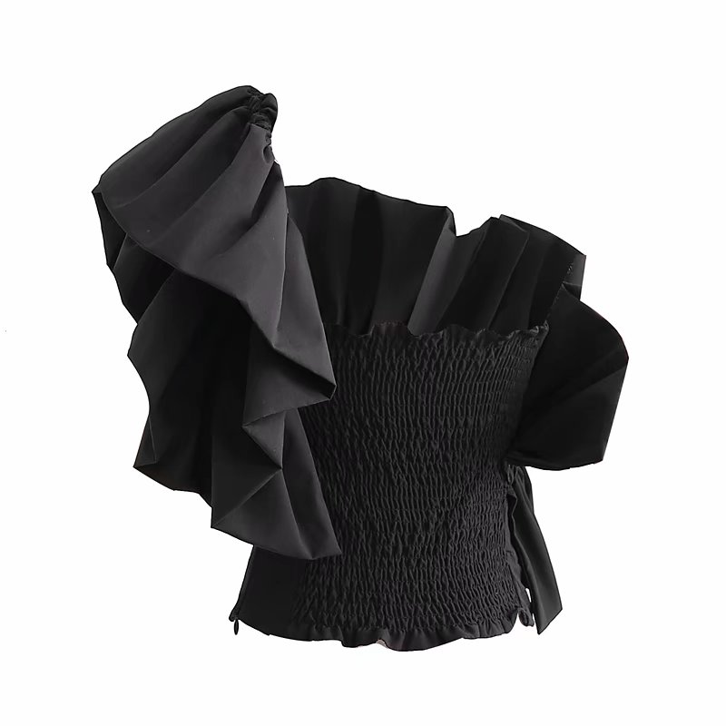 Картинка Топ на одно плечо большая полоса-рюша драпировка от магазина LonnaMag