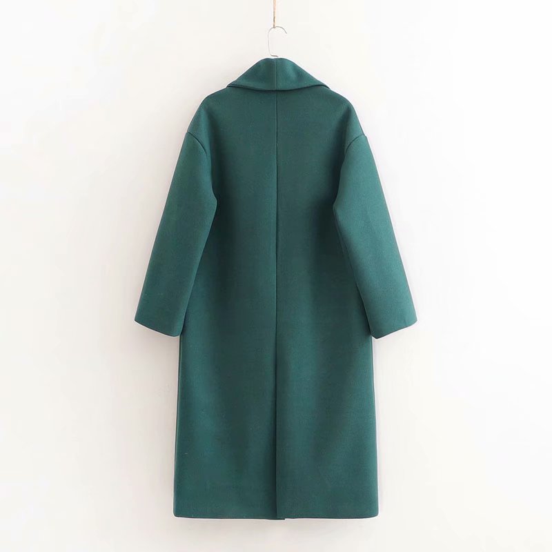 Картинка Пальто шерстяное темно-зеленое 2 кармана 2 черные пуговицы от магазина LonnaMag