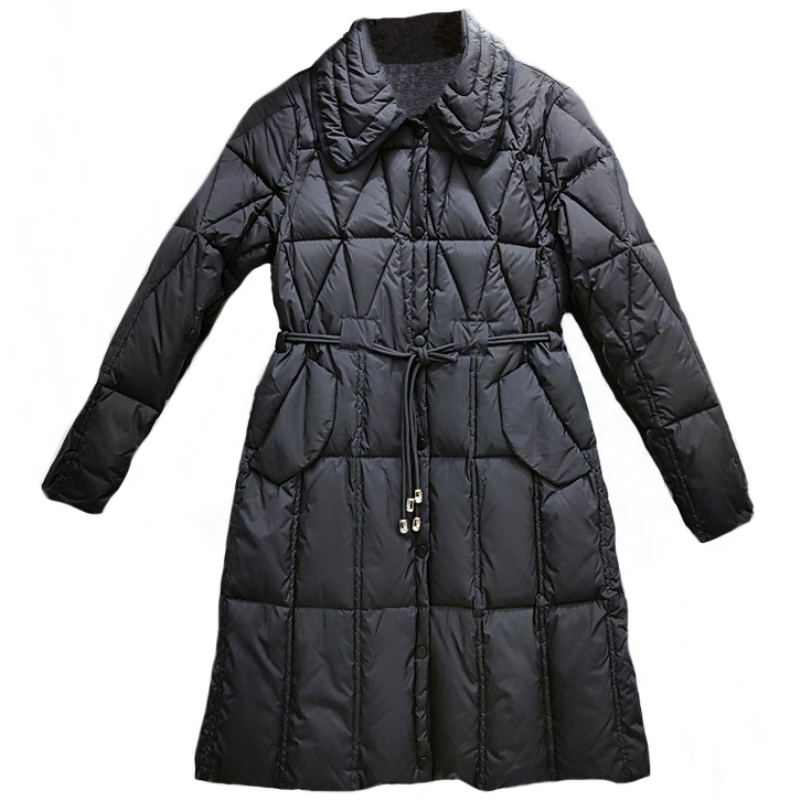 Картинка Пуховик длинный стеганый отложной воротник + пояс шнуровка от магазина LonnaMag