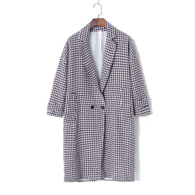 Картинка Пальто кокон широкое гусиная лапка 2 черных пуговицы от магазина LonnaMag