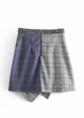 Картинка Юбка мини клетка крупная оборка на косой молнии от магазина LonnaMag