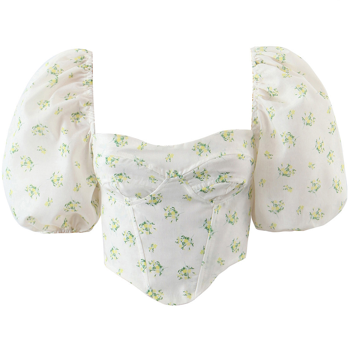 Картинка Топ спереди как корсет объемные короткие рукава на спине молния принт цветы от магазина LonnaMag