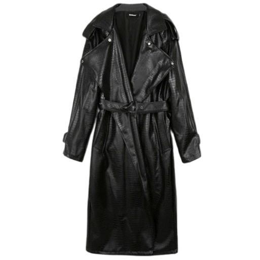 Картинка Тренч эко кожа змеиный принт широкий ворот с кнопками + пояс пряжка треугольник от магазина LonnaMag