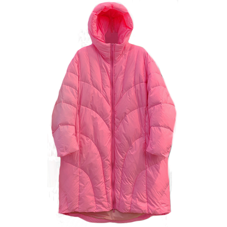 Картинка Пуховик длинный кокон oversize с капюшоном потайная молния на карманах от магазина LonnaMag