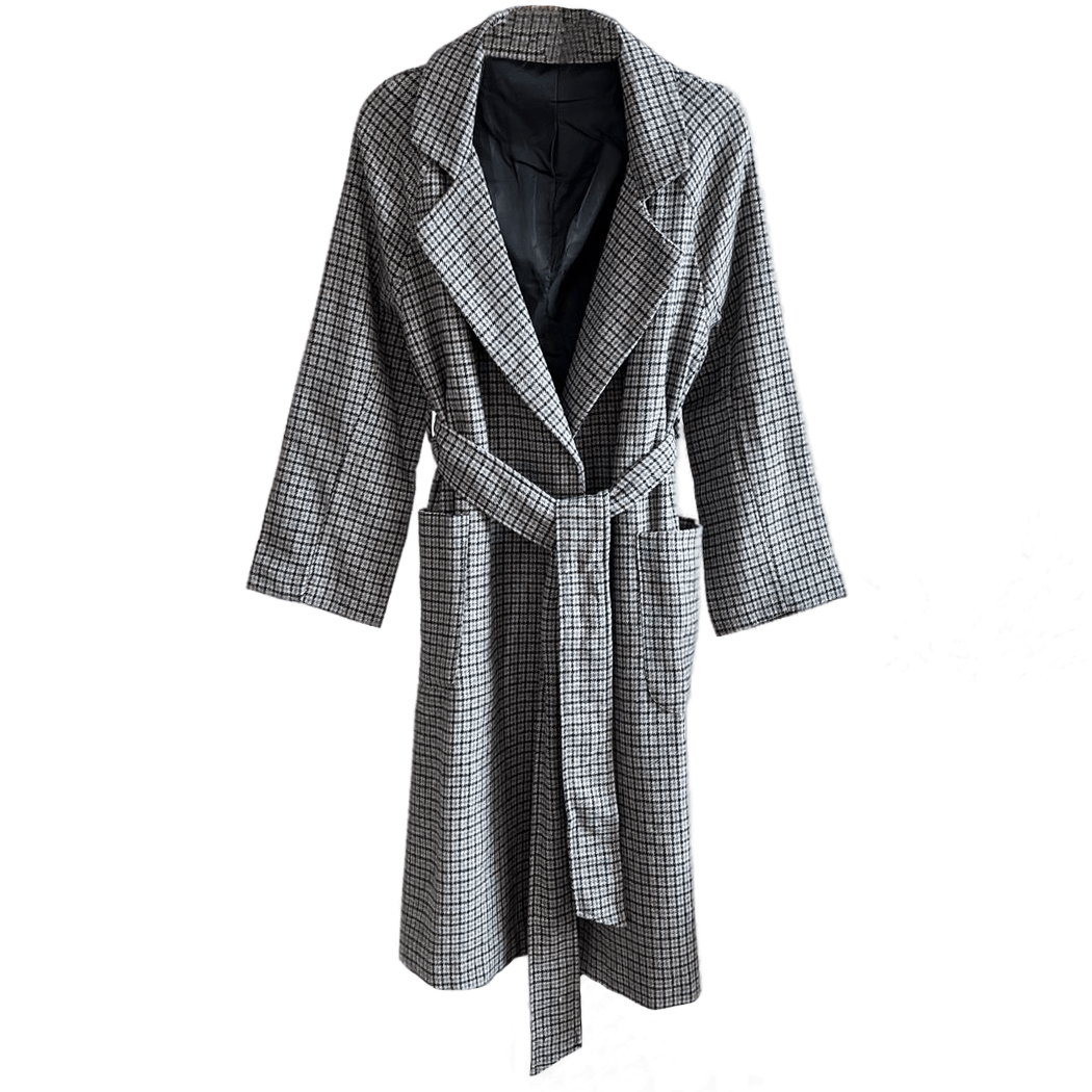 Картинка Пальто мелкая клетка гусиная лапка 2 кармана + пояс от магазина LonnaMag