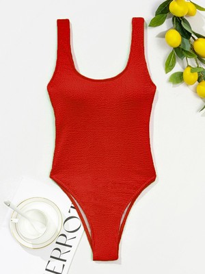 Картинка Купальник слитный однотон объемный рубчик открытая спина яркие неоновые цвета от магазина LonnaMag