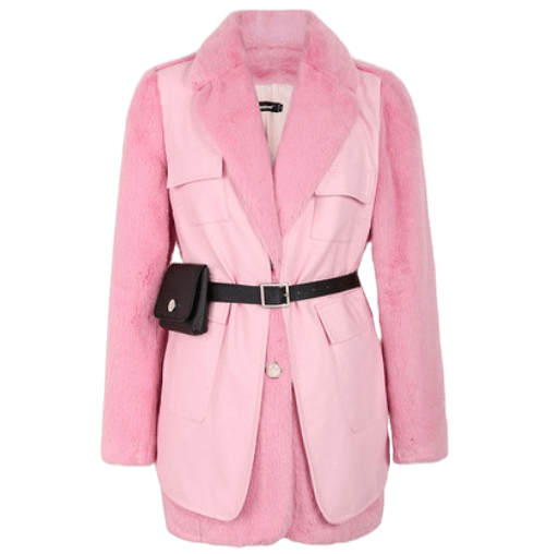 Картинка Шуба плюшевая спереди как жилет из эко кожи с карманами + пояс с кошельком  от магазина LonnaMag
