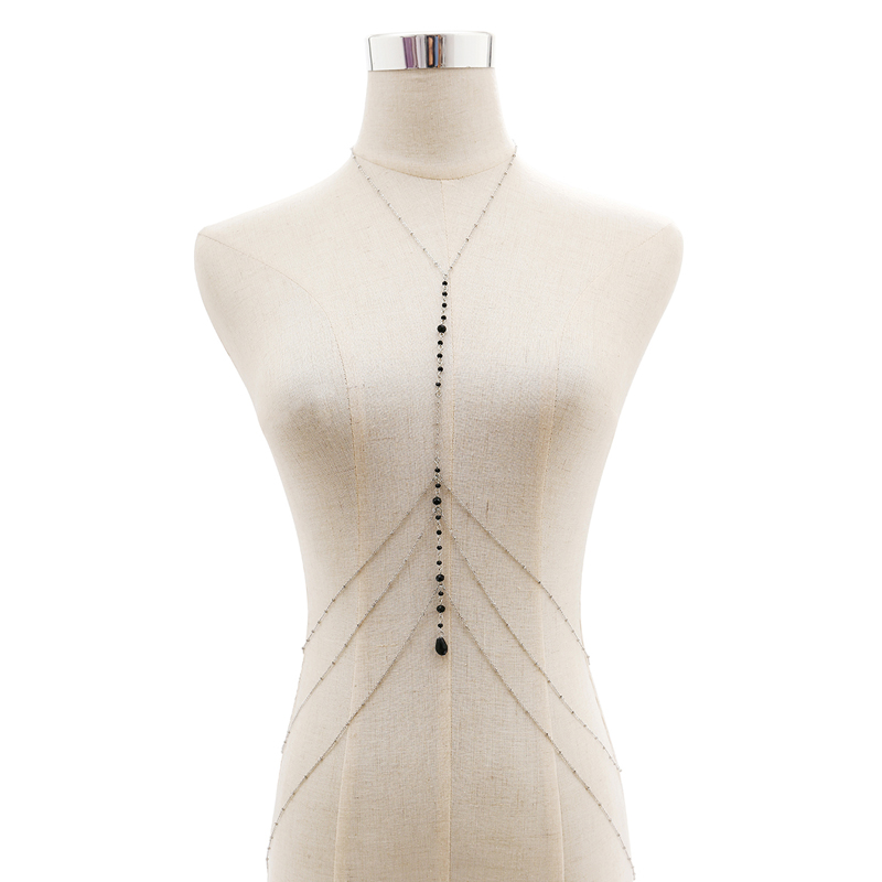 картинка Колье на тело черные бусины 3 цепи от груди от магазина LonnaMag