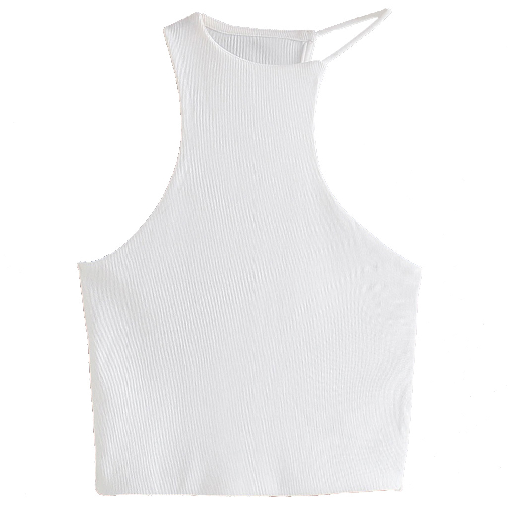 Картинка Топ в рубчик белый асимметричный у горловины от магазина LonnaMag