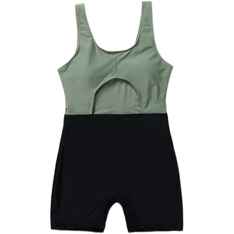 Картинка Купальник цельный топ хаки спреди вырез + черные шорты от магазина LonnaMag