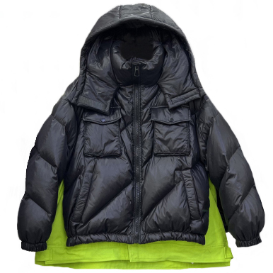 Картинка Куртка с капюшоном контрастная джинсовая вставка на спине надпись Beckoning от магазина LonnaMag