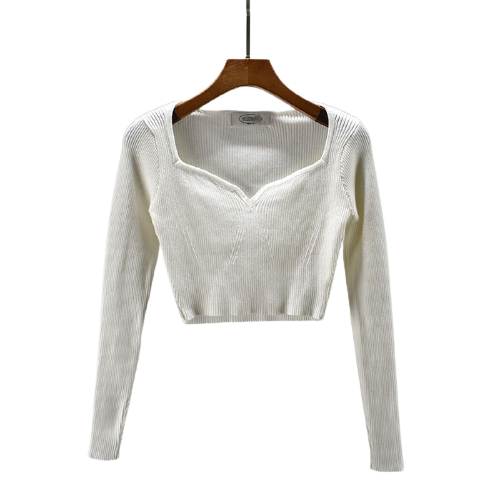 Картинка Топ трикотаж диннный рукав декольте галочкой } акцент на груди от магазина LonnaMag