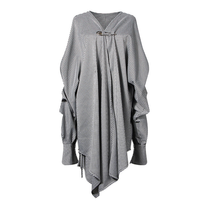 Картинка Комплект платье рубашка мелкая клетка крупная булавка + мини юбка от магазина LonnaMag