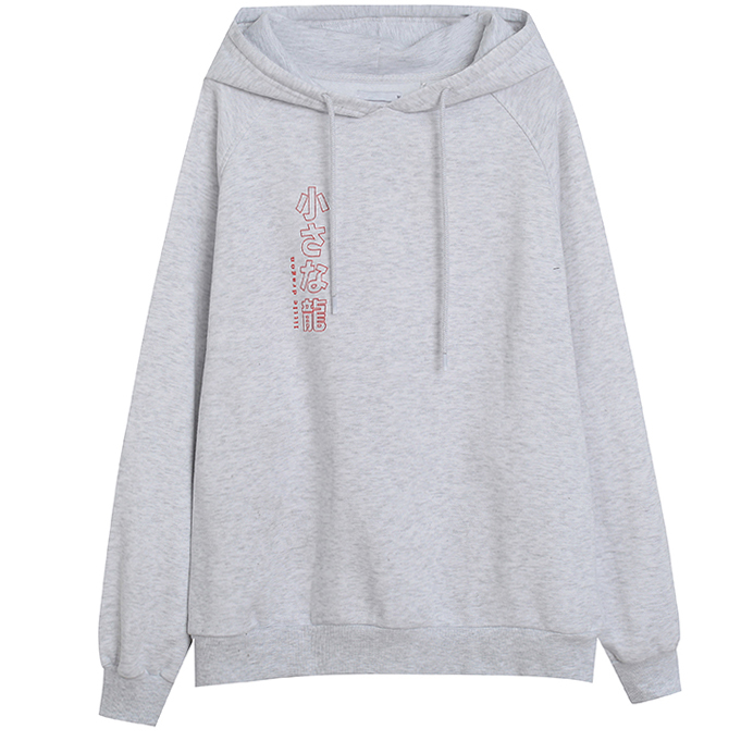 Картинка Худи на флиси пегий спереди красный контур надпись на спине дракон от магазина LonnaMag