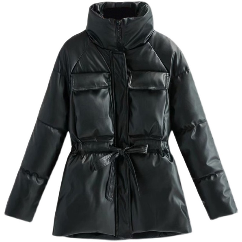 Картинка Куртка удлиненная эко кожа талия на кулиске карманы на груди от магазина LonnaMag