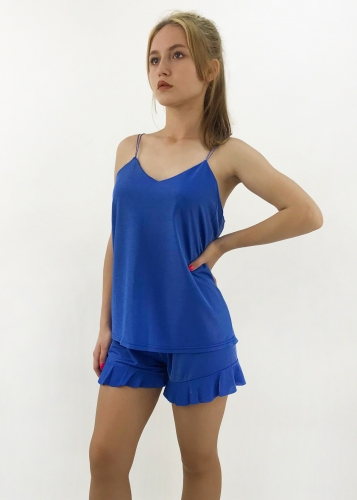 Картинка Пижамный комплект топ + шорты с оборкой, блестящий от магазина LonnaMag
