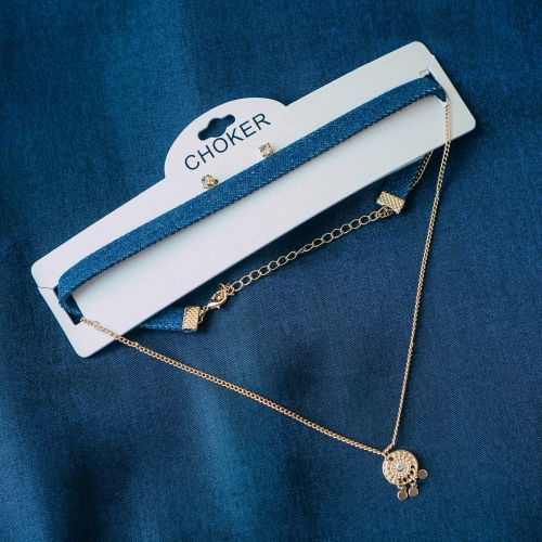 картинка Набор CHOKER гвоздики + синий чокер + кулон круг от магазина LonnaMag