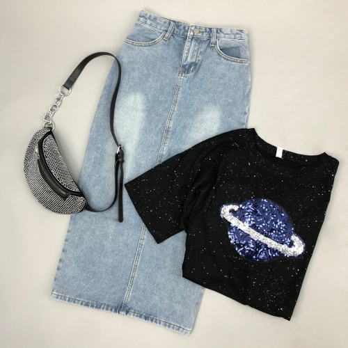 Картинка Юбка джинсовая миди сзади разрез от магазина LonnaMag