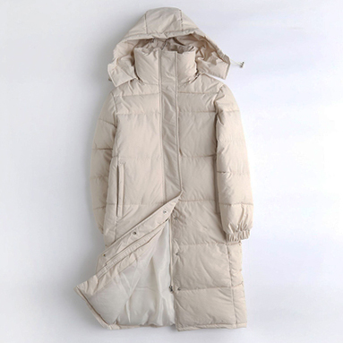 Картинка Пуховик длинный высокий ворот с капюшоном карманы на молнии на рукаве резинки от магазина LonnaMag