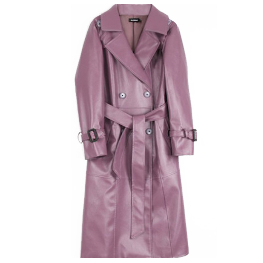 Картинка Тренч эко кожа двубортный 4 пуговицы на рукавах ремешок черная пряжка + пояс от магазина LonnaMag