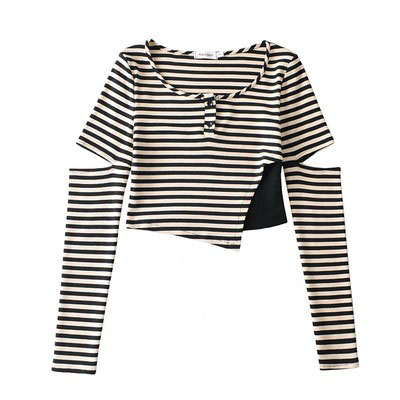 Картинка Топ асимметричный длинный рукав с разрезом в полосу от магазина LonnaMag