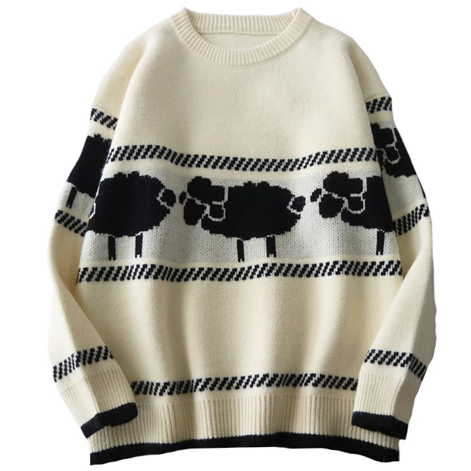 Картинка Свитер круглый вырез черные овечки от магазина LonnaMag