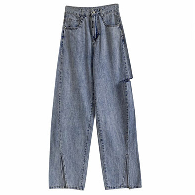 Картинка Джинсы шов по середине с разрезами + сбоку разрез на брючине  от магазина LonnaMag