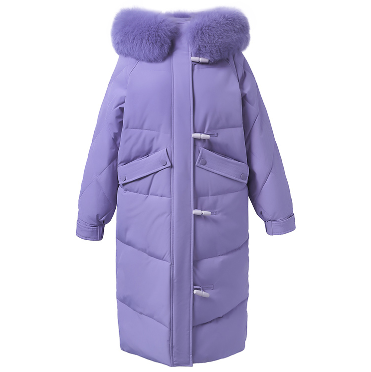 Картинка Пуховик длинный мех на капюшоне пуговицы бочонок с петлями от магазина LonnaMag