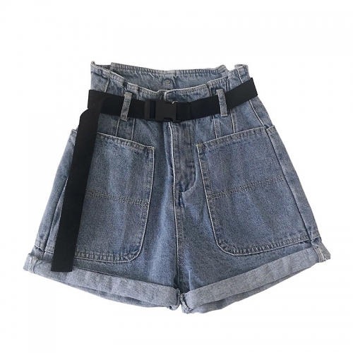 Картинка Шорты джинсы + тканевый пояс с пластмассовым карабином от магазина LonnaMag