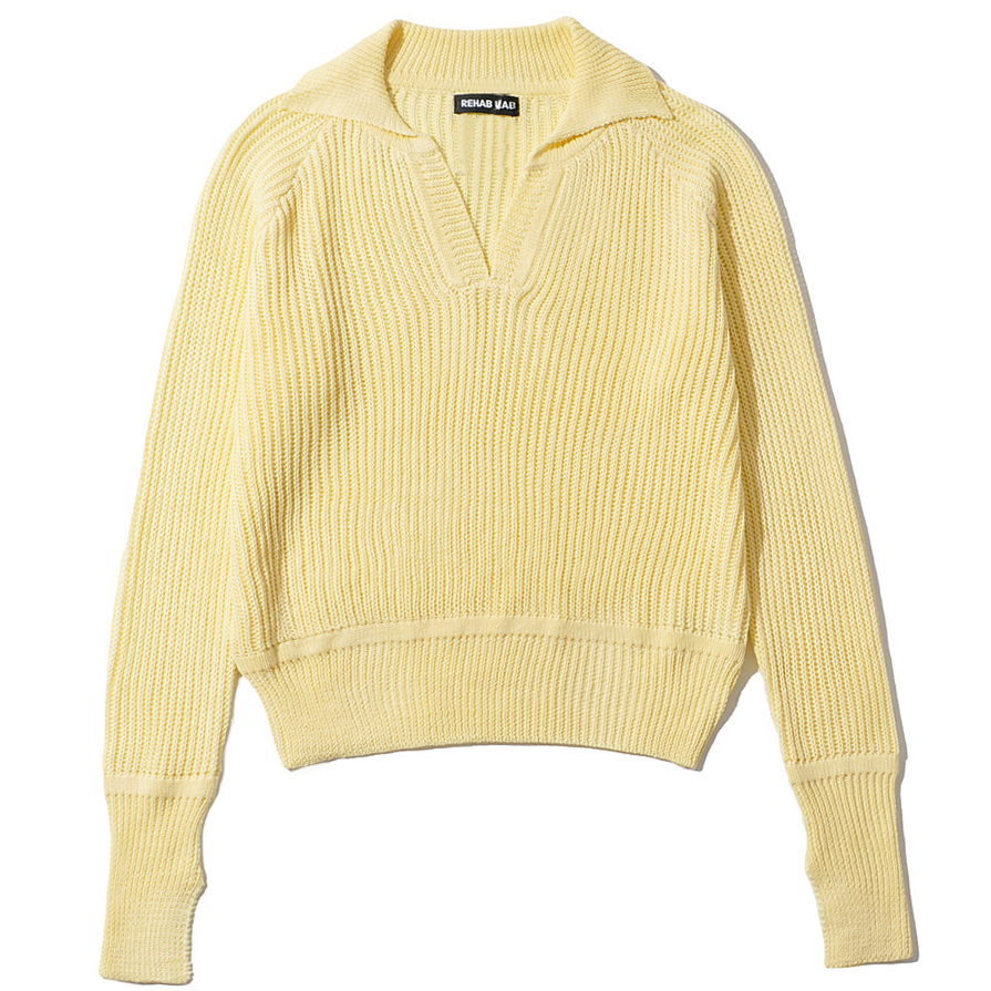 Картинка Свитер вязаный V вырез отложной ворот на рукавах разрезы от магазина LonnaMag