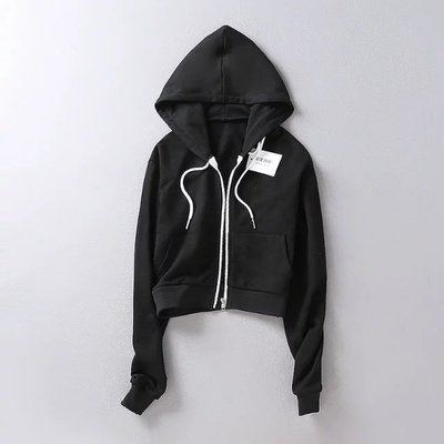 Картинка Толстовка укороченная с капюшоном белый замок и шнурки от магазина LonnaMag