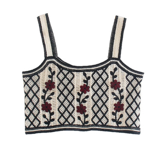 Картинка Комплект вязаный кардиган короткий + топ принт ромбы цветы от магазина LonnaMag