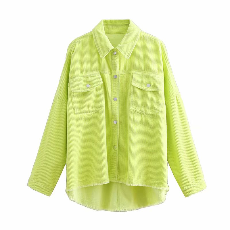 Картинка Рубашка куртка вельвет oversize неон внизу бахрома от магазина LonnaMag