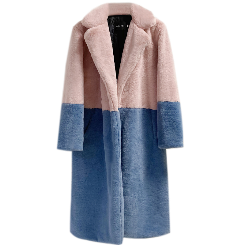 Картинка Шуба длинная широкий ворот наполовину два цвета голубой низ от магазина LonnaMag